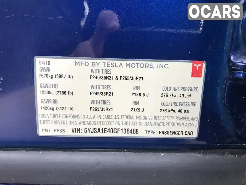 5YJSA1E40GF136468 Tesla Model S 2016 Лифтбек  Фото 7